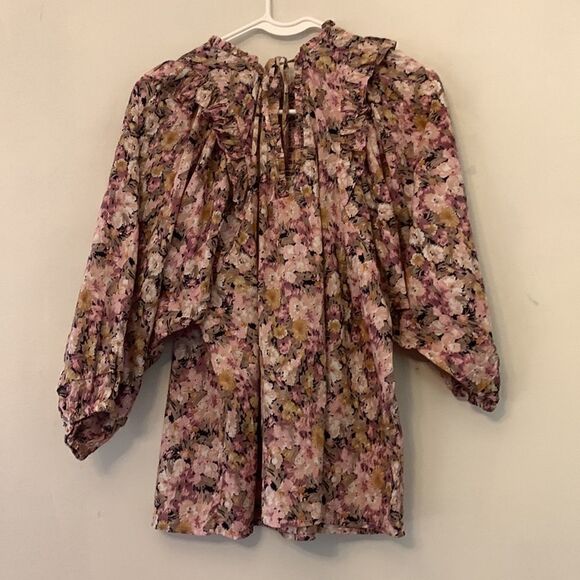Silk & Salt floral ruffled blouse Size S Long sleeves - Picture 3 of 7